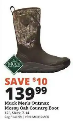 Rural King Muck men's outmax mossy oak country boot offer