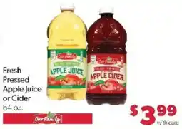 Family Fare Our Family apple juice or cider offer