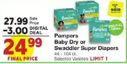 United Supermarkets Pampers baby dry or swaddler super diapers offer