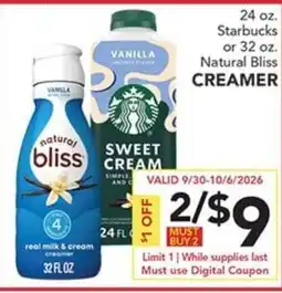 Pete's Fresh Market Starbucks Natural Bliss Creamer offer