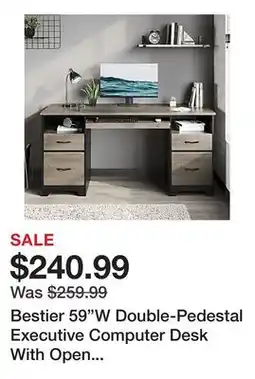 Office Depot Bestier 59W Double-Pedestal Executive Computer Desk With Open Storage & Drawer, Gray offer