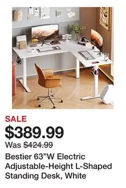 Office Depot Bestier 63W Electric Adjustable-Height L-Shaped Standing Desk, White offer