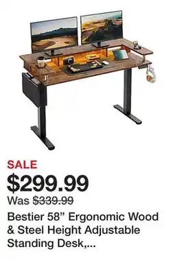 Office Depot Bestier 58 Ergonomic Wood & Steel Height Adjustable Standing Desk, Rustic Brown offer