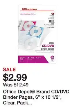 Office Depot Office Depot Brand CD/DVD Binder Pages, 6 x 10 1/2, Clear, Pack Of 10 offer