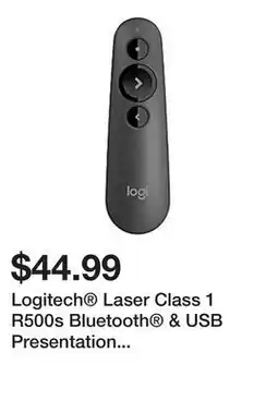 Office Depot Logitech Laser Class 1 R500s Bluetooth & USB Presentation Clicker, 4-7/8H x 1-1/2W, Black offer