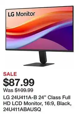 Office Depot LG 24U411A-B 24 Class Full HD LCD Monitor, 16:9, Black, 24U411ABAUSQ offer