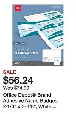 Office Depot Office Depot Brand Adhesive Name Badges, 2-1/3 x 3-3/8, White, Pack Of 400 offer