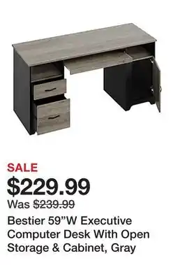 Office Depot Bestier 59W Executive Computer Desk With Open Storage & Cabinet, Gray offer