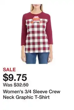 Belk Women's 3/4 Sleeve Crew Neck Graphic T-Shirt offer