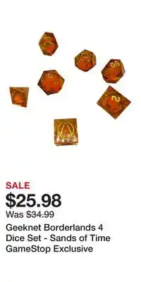 Game Stop Geeknet Borderlands 4 Dice Set - Sands of Time GameStop Exclusive offer