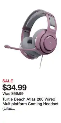 Game Stop Turtle Beach Atlas 200 Wired Multiplatform Gaming Headset (Lilac Mist) for Xbox, PlayStation, and PC offer