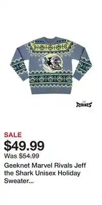 Game Stop Geeknet Marvel Rivals Jeff the Shark Unisex Holiday Sweater GameStop Exclusive offer