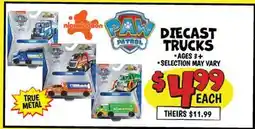 Ollie's PAW PATROL DIECAST TRUCKS offer