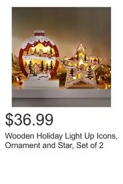 Costco Wooden Holiday Light Up Icons, Ornament and Star, Set of 2 offer