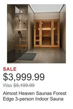 Costco Almost Heaven Saunas Forest Edge 3-person Indoor Sauna offer