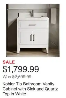Costco Kohler Tio Bathroom Vanity Cabinet with Sink and Quartz Top in White offer