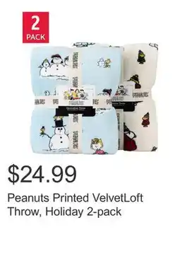 Costco Peanuts Printed VelvetLoft Throw, Holiday 2-pack offer