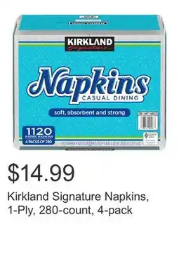 Costco Kirkland Signature Napkins, 1-Ply, 280-count, 4-pack offer