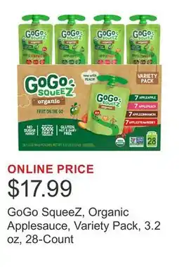 Costco GoGo SqueeZ, Organic Applesauce, Variety Pack, 3.2 oz, 28-Count offer