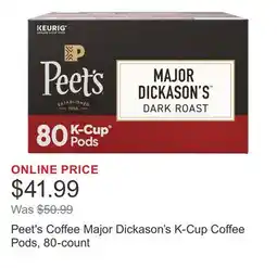 Costco Peet's Coffee Major Dickason's K-Cup Coffee Pods, 80-count offer