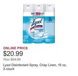 Costco Lysol Disinfectant Spray, Crisp Linen, 19 oz, 3-count offer