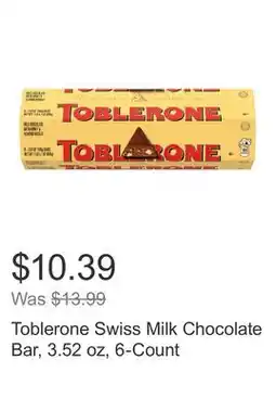 Costco Toblerone Swiss Milk Chocolate Bar, 3.52 oz, 6-Count offer
