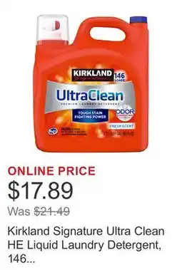 Costco Kirkland Signature Ultra Clean HE Liquid Laundry Detergent, 146 loads, 194 fl oz offer