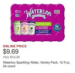 Costco Waterloo Sparkling Water, Variety Pack, 12 fl oz, 24-count offer