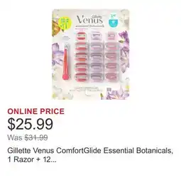 Costco Gillette Venus ComfortGlide Essential Botanicals, 1 Razor + 12 Cartridges Gel offer