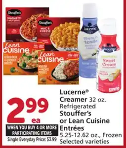 Vons Lucerne Creamer 32 oz. Refrigerated Stouffer's or Lean Cuisine Entrées offer