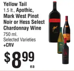 Smart & Final Yellow Tail 1.5 lt., Apothic, Mark West Pinot Noir or Hess Select Chardonnay Wine offer