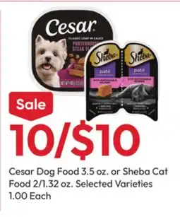 Stater Bros Cesar Dog Food 3.5 oz. or Sheba Cat Food 2/1.32 oz offer