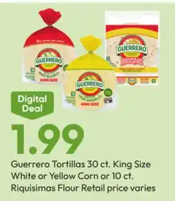 Stater Bros Guerrero Tortillas 30 ct. King Size White or Yellow Corn or 10 ct. Riquisimas Flour offer