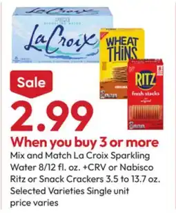 Stater Bros La Croix Sparkling Water 8/12 fl. oz. or Nabisco Ritz or Snack Crackers 3.5 to 13.7 oz offer