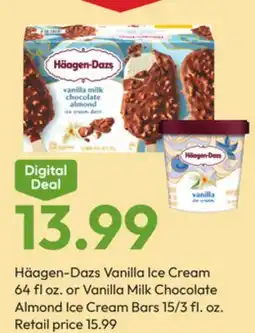 Stater Bros Häagen-Dazs Vanilla Ice Cream 64 fl oz. or Vanilla Milk Chocolate Almond Ice Cream Bars 15/3 fl oz offer