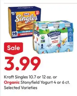 Stater Bros Kraft Singles 10.7 or 12 oz. or Organic Stonyfield Yogurt 4 or 6 ct offer