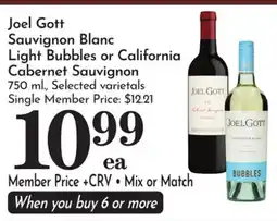 Pavilions Joel Gott Sauvignon Blanc Light Bubbles or California Cabernet Sauvignon offer