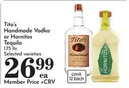 Pavilions Tito's Handmade Vodka or Hornitos Tequila offer