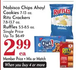 Pavilions Nabisco Chips Ahoy! Cookies 7-13 oz. Ritz Crackers 7.8-13.7 oz. Ruffles 5.5-8.5 oz offer