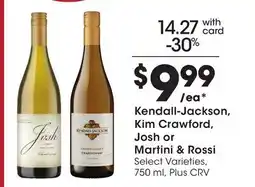 Ralphs Kendall-Jackson, Kim Crawford, Josh or Martini & Rossi offer