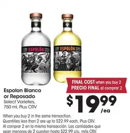 Food 4 Less Espolon Blanco or Reposado offer