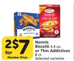 Albertsons Nonnis Biscotti 4.4 oz. or Thin Addictives 8 ct offer