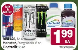 Tony’s Fresh Market Red Bull, 8.4 oz Monster, Energy Drinks, 16 oz Electrolit, 21 oz offer