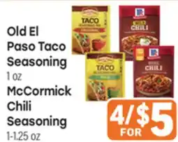 Tony’s Fresh Market Old El Paso Taco Seasoning, McCormick Chili Seasoning offer
