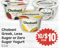 Tony’s Fresh Market Chobani Greek, Less Sugar or Zero Sugar Yogurt offer