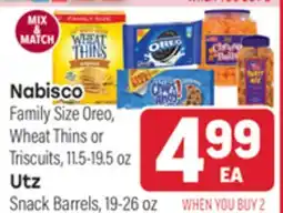 Tony’s Fresh Market Nabisco Family Size Oreo, Wheat Thins or Triscuits, 11.5-19.5 oz Utz Snack Barrels 19-26 oz offer