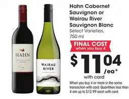 Mariano's Hahn Cabernet Sauvignon or Wairau River Sauvignon Blanc offer