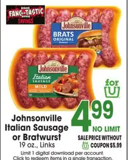 Jewel-Osco Johnsonville Italian Sausage or Bratwurst offer