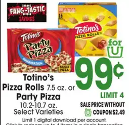 Jewel-Osco Totino's Pizza Rolls 7.5 oz. or Party Pizza 10.2-10.7 oz offer