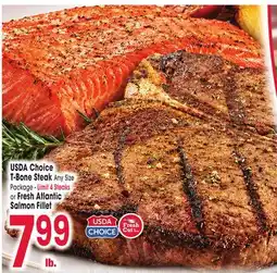 Jewel-Osco USDA Choice T-Bone Steak, Any Size Package or Fresh Atlantic Salmon Fillet offer